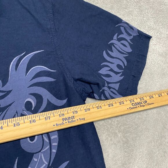 Utility Shirt Mens Medium Blue Dragon Camp Button Up‎ Cotton Short Sleeve Casual - Picture 4 of 6